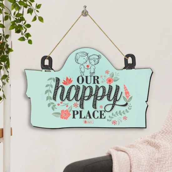 Indigifts Wooden Door Wall Hanging Valentine Gift for Girlfriend Boyfriend Couple You Are My Happy Place 11.05x7 Inch - Gift for Boyfriend, Gift for Girlfriend, Gift For Lover, Gifts For Couple