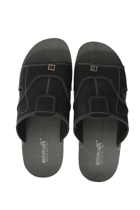 Aerowalk Black Mens Leather Slipper - None