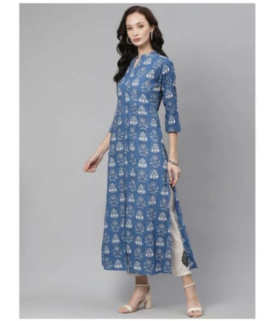 Divena Blue Cotton Straight Kurti - Single - L