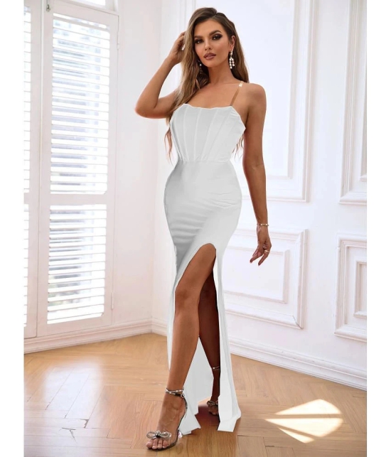 clafoutis Lycra Solid Full Length Womens Side Slit Dress - White ( Pack of 1 ) - None