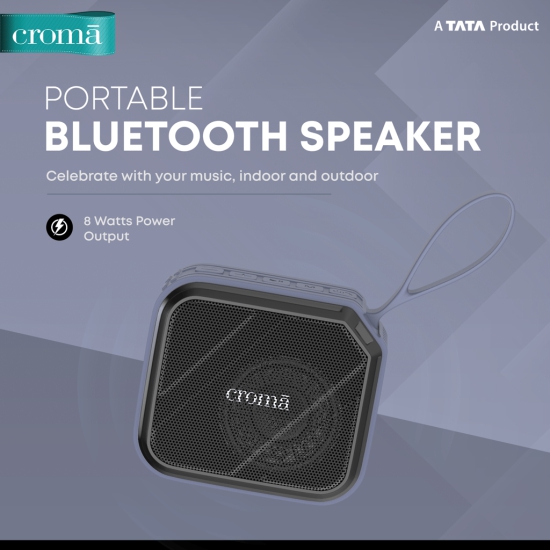 Croma 8W Portable Bluetooth Speaker (Water Resistant, Rich Bass, Stereo Channel, Blue)