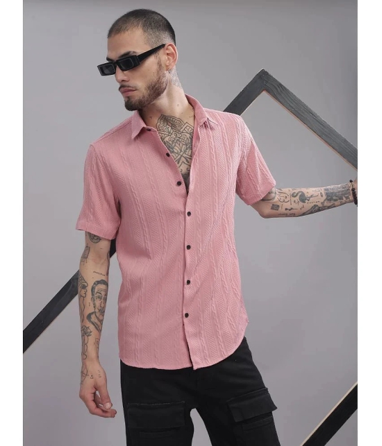 Paul Street Polyester Slim Fit Self Design Half Sleeves Mens Casual Shirt - Pink ( Pack of 1 ) - None