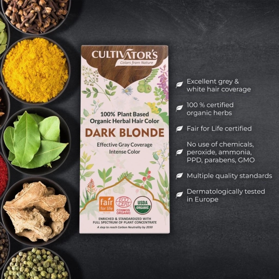 Cultivators Organic Hair Colour - Herbal Hair colour for Women and Men - Ammonia Free Hair Colour Powder - Natural Hair Colour Without Chemical, (Dark Blonde) - 100g