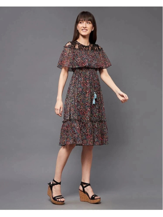 Miss Chase Polyester Printed Knee Length Womens Fit & Flare Dress - Black ( Pack of 1 ) - None