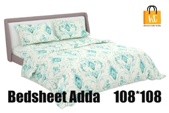 Bedsheet Adda-Super Mega King Size  King Size(108*108 in)-Pure Cotton Sanganeri Printed Jaipuri  Double Bedsheet With 2 Matching Pillow Covers-RJ-14-03-(108*108)-HT8207