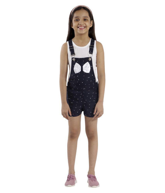 Kids Cave dungaree dress for girls with white color t-shirt  fabric-printed rayon (Color_Blue, Size_3 Years to 12 Years) - None