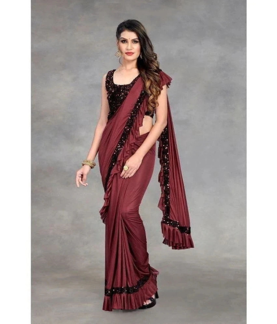 Apnisha - Maroon Lycra Saree With Blouse Piece ( Pack of 1 ) - Maroon