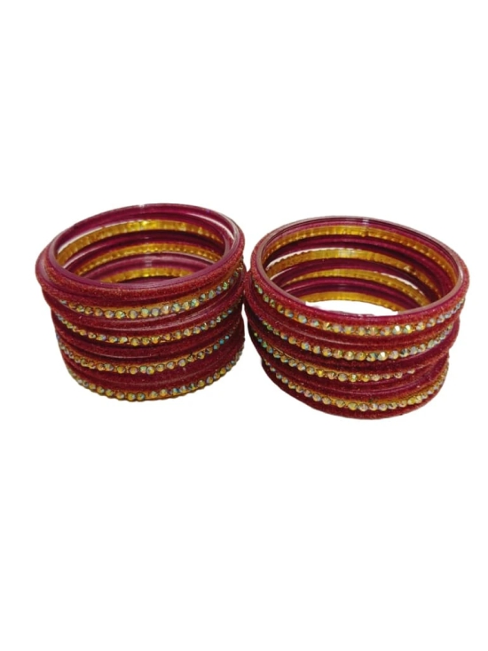 Set of 12 Maroon Glass Bangles with Rhinestones