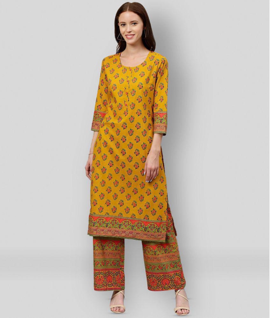 KIPEK - Yellow Straight Cotton Women's Stitched Salwar Suit ( Pack of 1 ) - L