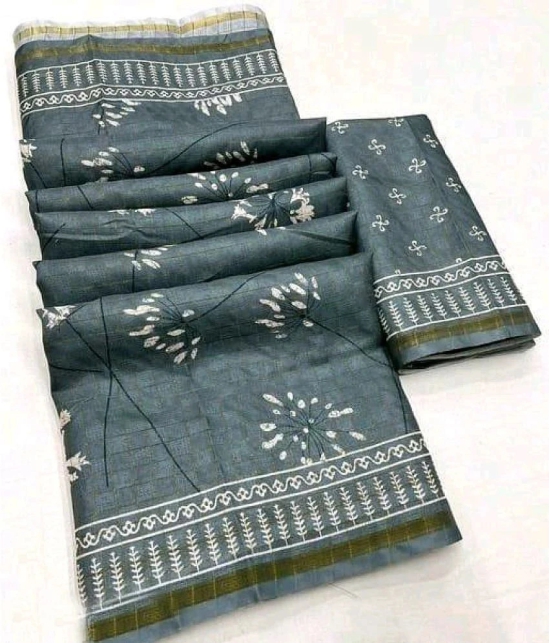 Bhuwal Fashion Jute Printed Saree With Blouse Piece - Grey ( Pack of 1 ) - Grey