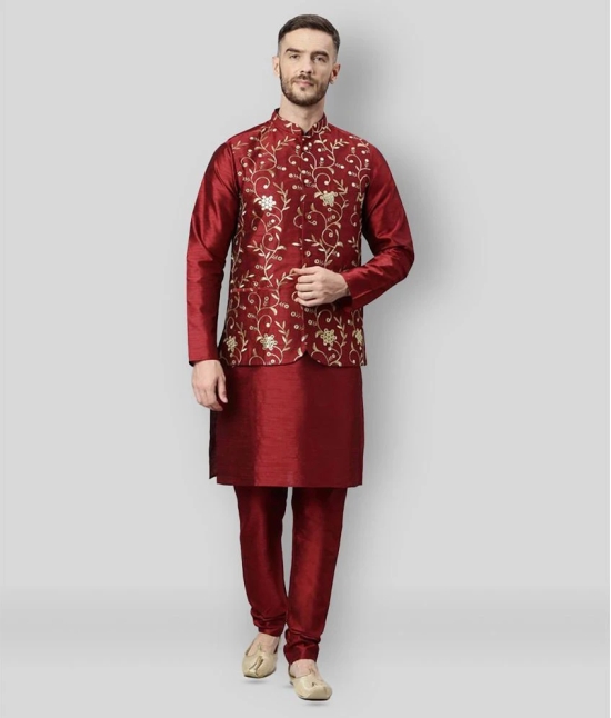 Hangup - Maroon Polyester Regular Fit Mens Kurta Pyjama Set ( Pack of 1 ) - None