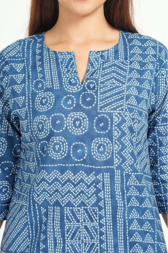 Women's Blue Jaipuri Print Cotton Kurta and Pant Loungewear Set