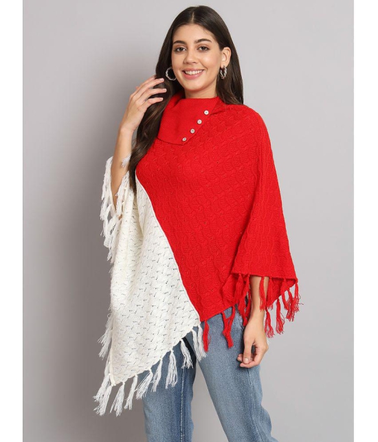 eWools.in Woollen Round Neck Women''s Ponchos & Capes - Red ( ) - None