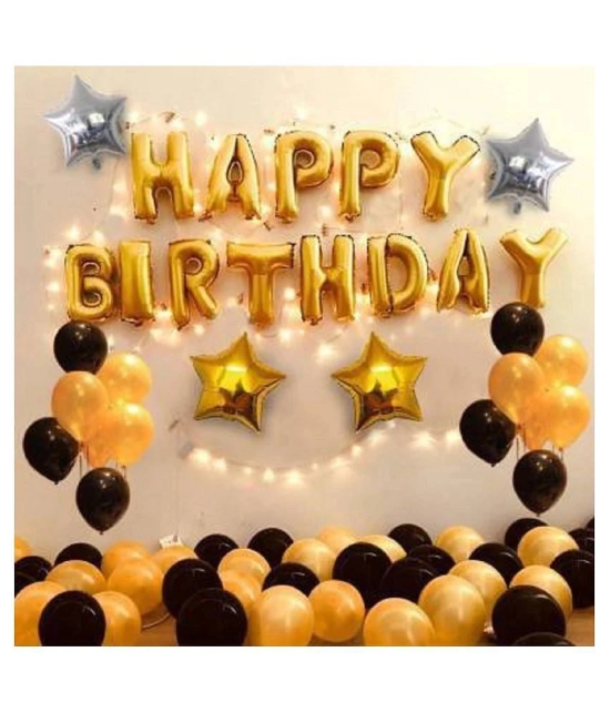 Narayans Decor Solid HAPPY BIRTHDAY GOLDEN SET OF 63 50 BLACK AND GOLDEN BALLOONS  HAPPY BIRTHDAY GOLDEN FOIL BALLOON Letter Balloon  (Gold, Black, Pack of 63)