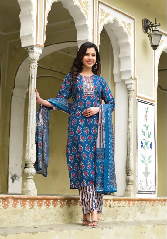 Aqua Blue color Simple and Beautiful Kurta set With Bottom and Dupatta-XL