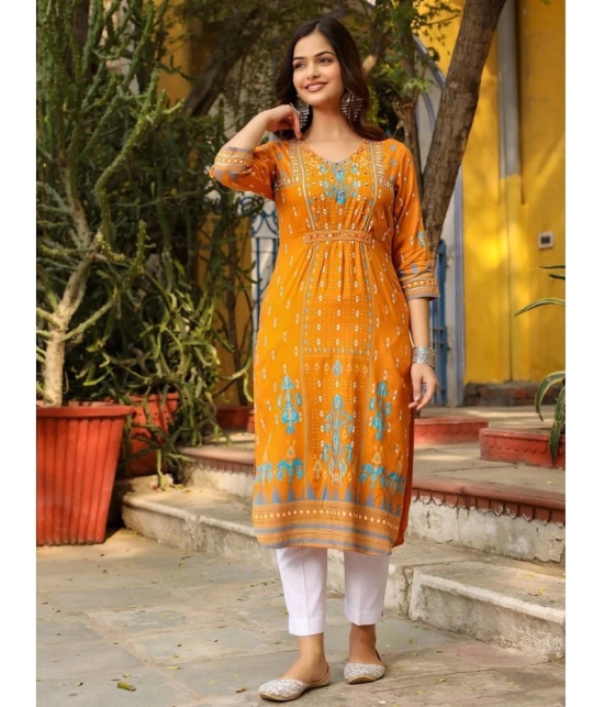 Juniper Rayon Printed Straight Womens Kurti - Yellow ( Pack of 1 ) - None