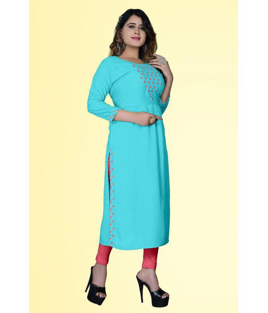 haya fashion - Light Blue Rayon Women's A-line Kurti ( Pack of 1 ) - None