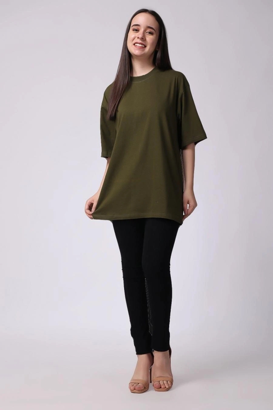 Womens Olive Green Plain Oversized Drop Shoulder T-Shirt-XXL / Olive Green