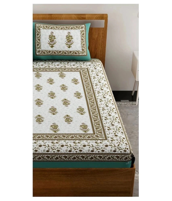 Uniqchoice - Turquoise Cotton Double Bedsheet with 2 Pillow Covers - Turquoise