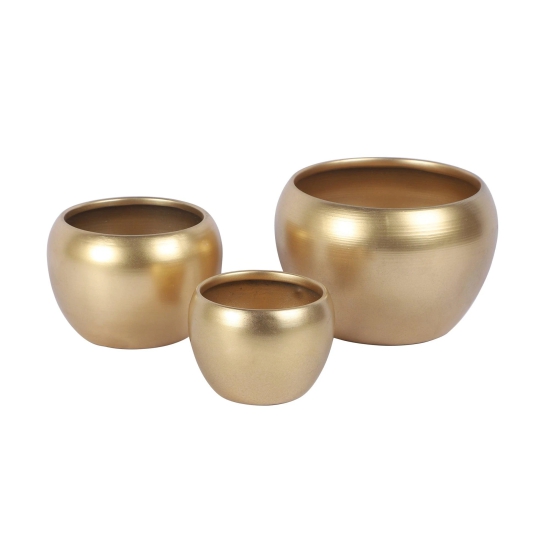 Metal Apple Planter (Set of 3)-Gold