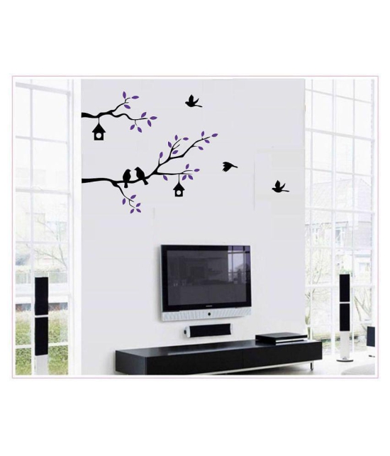 Asmi Collection Birds Family on a Purple Tree Branch Wall Sticker ( 75 x 128 cms )