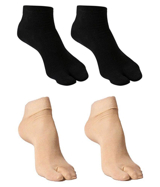 Men & Women New Premium Quality Calf Length Thumb Socks (Black & Beige color) - None