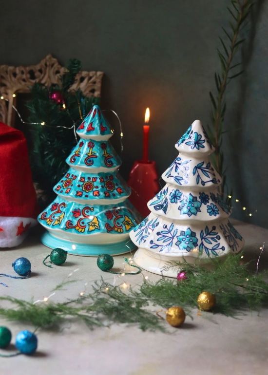 Snow White & Teal Christmas Tree - Set of 2 - Combo Pack