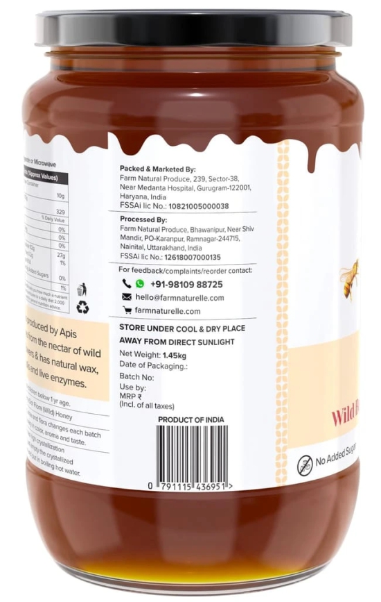 Farm Naturelle-Wild Berry (sidr) Flora Honey Honey|1450gm and a Wooden Spoon| 100% Pure & Organic Honey, Raw Natural Un-Processed - Un-Heated Honey | Lab Tested Honey in Glass Bottle.