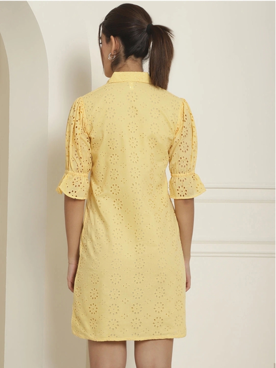 Embroidered Cotton  Dress for Women-S / Yellow