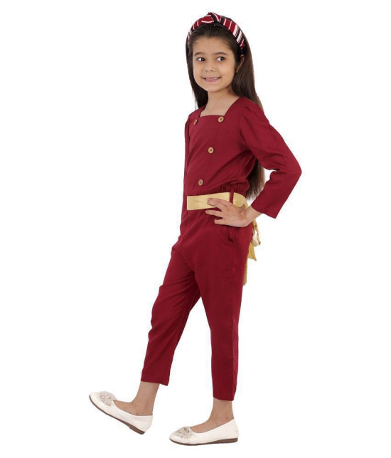 Kids Cave - Maroon Rayon Girls Jumpsuit ( Pack of 1 ) - None