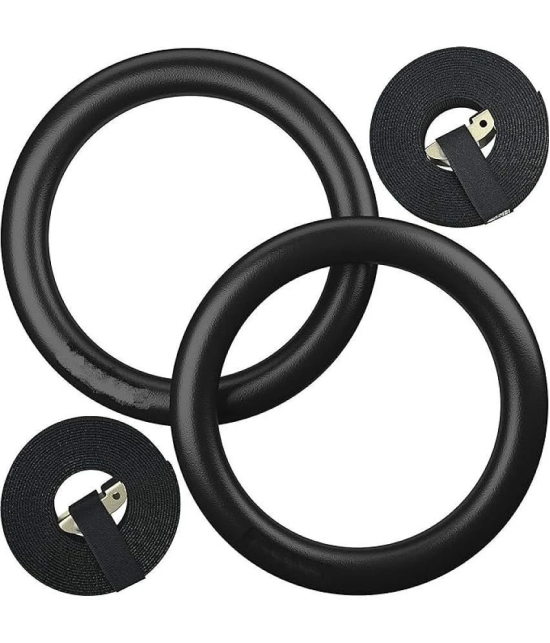 Gymnastic Rings with Adjustable Straps, Steel Buckles, Perfect for Workout, Strength Training, Pull-Ups & Dips, Pack of 1 - Black