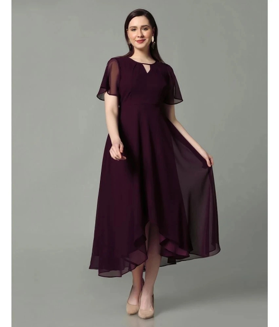 Selvia Georgette Solid Full Length Womens Empire Dress - Wine ( Pack of 1 ) - None