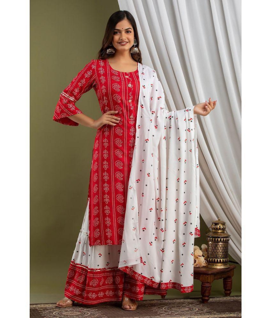 Lee Moda - Red Straight Rayon Women's Stitched Salwar Suit ( Pack of 1 ) - XL