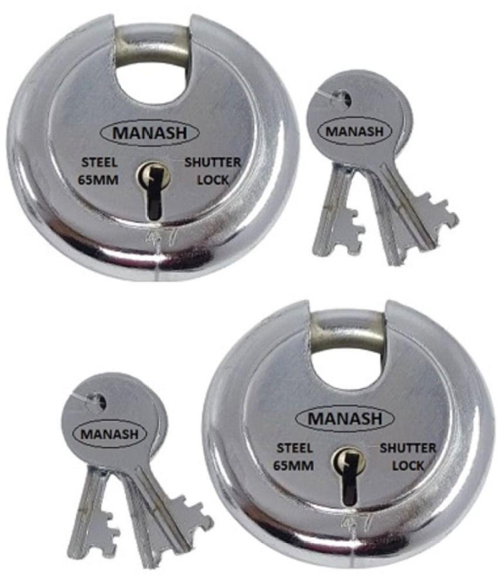 ONMAX Steel Regular Shutter Round Lock,65mm size and 6 levers, Heavy and good Quality Pad Lock, For home, Office and shop (SRSL65N2) Pack Of 5 Pcs