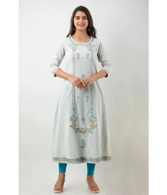 MAUKA - Silver Cotton Womens A-line Kurti ( Pack of 1 ) - None