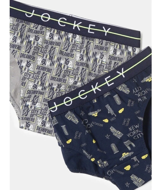 Jockey NB01 Super Combed Cotton Elastane Stretch Printed Brief - Monument/Navy (Pack of 2) - None