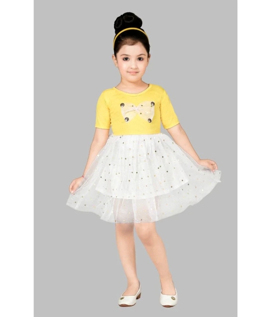 Coxxup Yellow Net Girls Fit And Flare Dress ( Pack of 1 ) - None