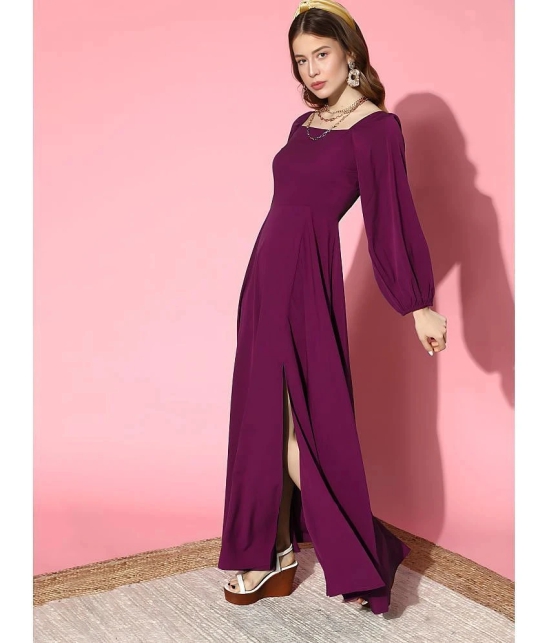 JASH CREATION Polyester Solid Full Length Womens Side Slit Dress - Magenta ( Pack of 1 ) - None