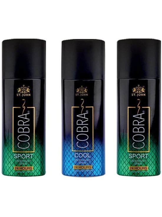 St. John Cobra Sport 50ml*2 & Cool 50ml Cobra Deodorant Spray for Men 50 ml ( Pack of 3 )