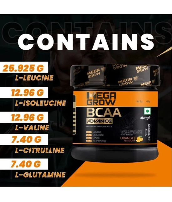 Megagrow Advance BCAA Intra/Pre Workout Supplements for Men Women|Orange Flavored,400g-29 Servings