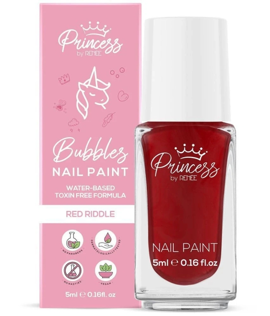 Princess By RENEE Bubbles Nail Paint Red Riddle, Nail Paint for Pre-teens Girls, 5ml