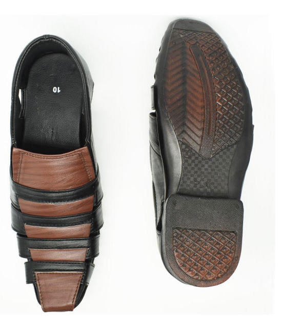 IndiForce Black Leather Sandals - 9