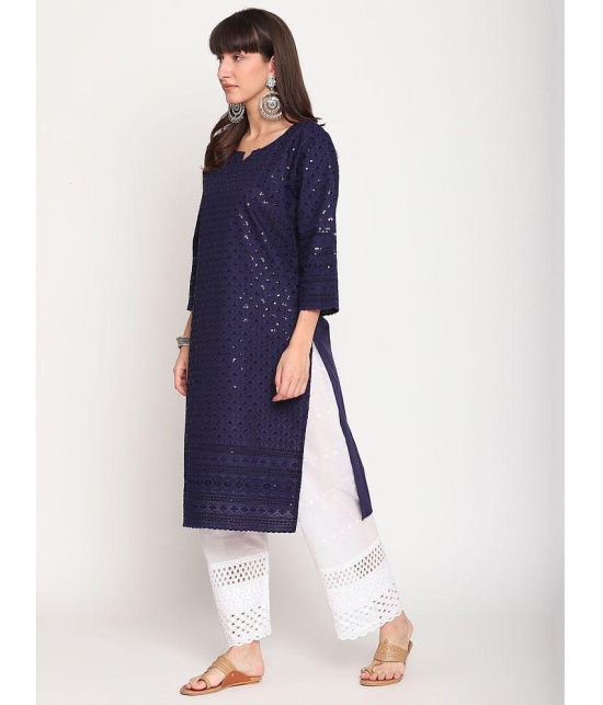 Queenley - Navy Cotton Women's Straight Kurti ( Pack of 1 ) - 4XL