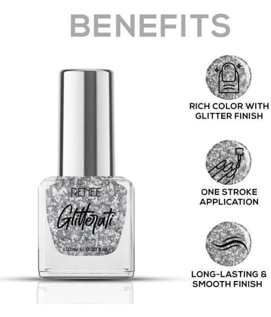 RENEE Glitterati Nail Paint- Silver Confetti, Quick Drying, Glittery Finish, Long Lasting, 10ml