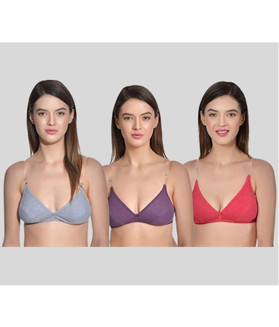 AIMLY - Multicolor Cotton Blend Non Padded Women's T-Shirt Bra ( Pack of 3 ) - None