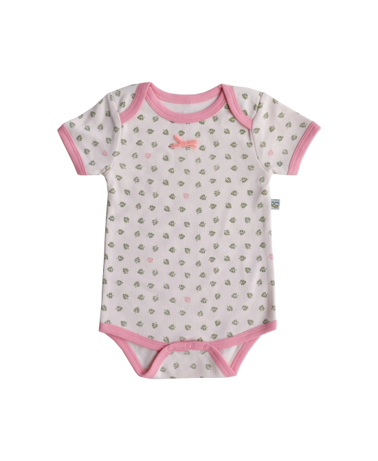 Leaf Print On Pink Baby Romper/Onesie(100% Cotton)