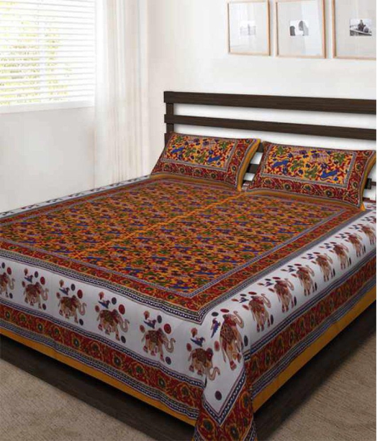 Uniqchoice Mutlicolour Cotton King Size Bedsheet With 2 Pillow Cover