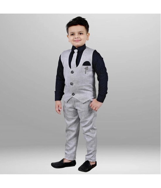 J D Creation - Grey Cotton Boys Indo Western Shirt & Pant with Waistcoat Set ( Pack of 1 ) - None