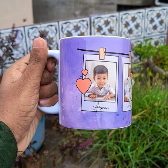 ForVano Personalized Gift Custom Photo Ceramic Mug for Birthday Pirfect Gift for Boyfriend, Girlfriend, Husband, Sister, Brother, Wife Purple Theme