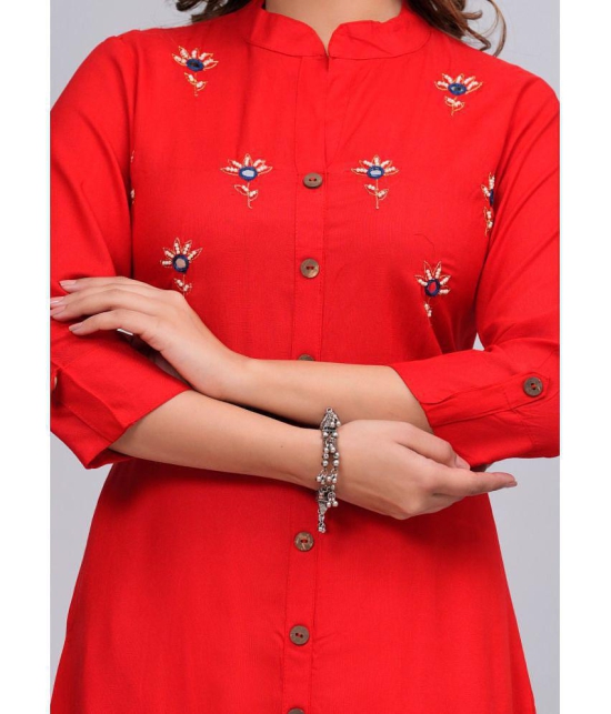 MAUKA Rayon Embroidered Front Slit Womens Kurti - Red ( Pack of 1 ) - None